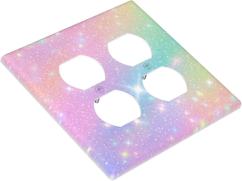 Wuyocha Decorative Light Switch Cover Plate Rainbow Shiny Gradient Colors 2 Gang Socket Covers Double Duplex Wallplates Switch Plates and Outlet Covers for Kids Room Nursery Decor - Image 3
